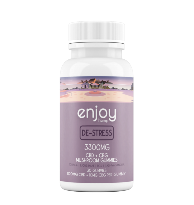 enjoy hemp CBD De-Stress Gummies – Full Spectrum CBD + CBG + Lions Mane Mushrooms + Chaga Mushrooms + Reishi Mushrooms + Ashwaghanda