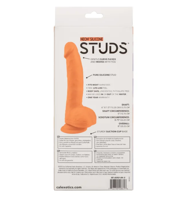 Calexotics Neon® Silicone Studs® 6"/15.25 cm - Orange - Image 4