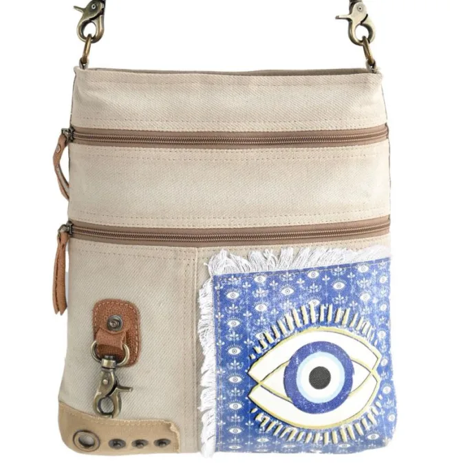 Distressed Evil Eye Crossbody Bag In Color