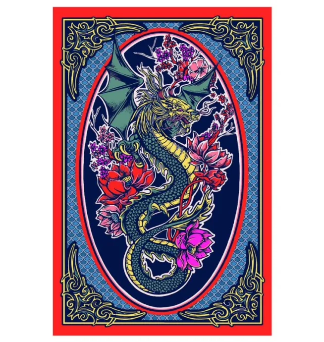 Dragons Flowers 3D Tapestry