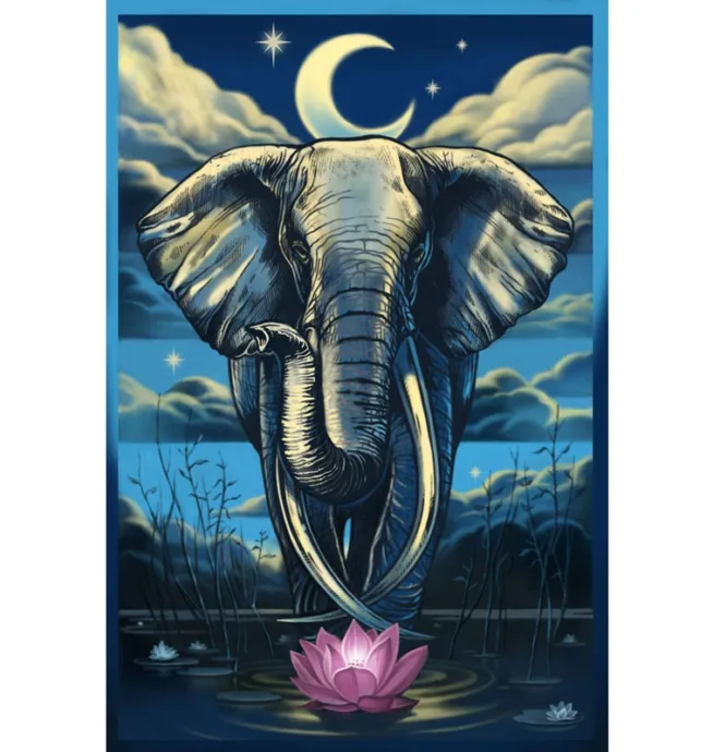 Elephant Lotus 3D Tapestry