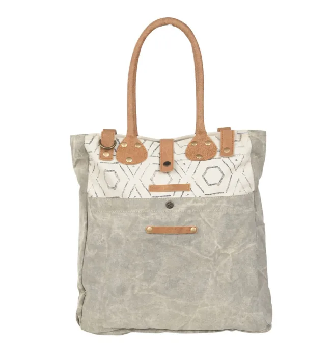 Grey Canvas Top Pattern Bag - Image 3