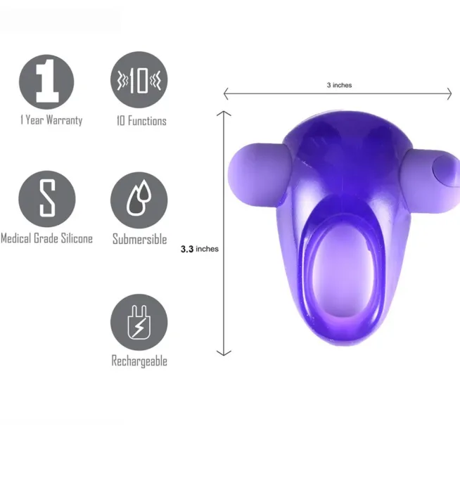 Maia - Casey USB Rechargeable Vibrating Erection Enhancer Ring Purple - Image 3