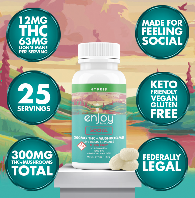 Enjoy Hemp Live Rosin Delta 9 THC + Mushrooms Gummies for Social (Hybrid) - Image 2