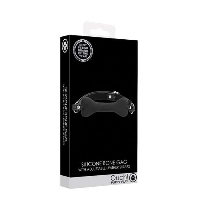 Shots Ouch Puppy Play Silicone Bone Gag - Black
