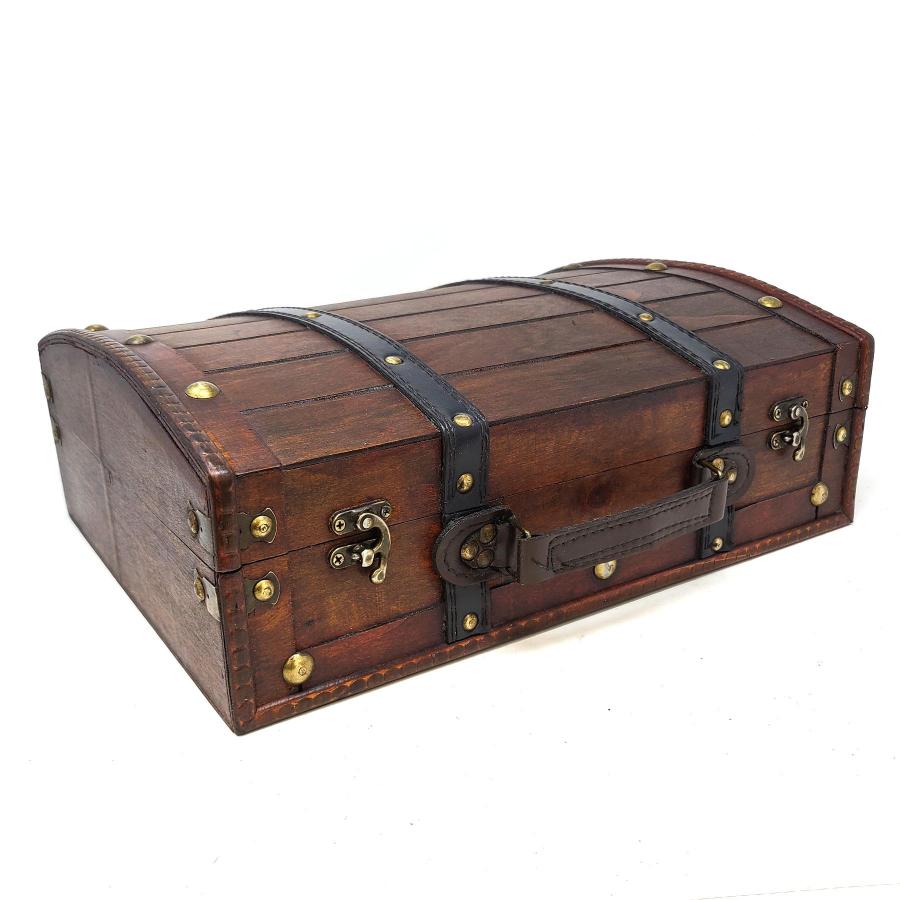 Antique Wooden Travel Suitcase Storage Box Rosewood Color 11.25"L x 14.25"W x 5.25"H
