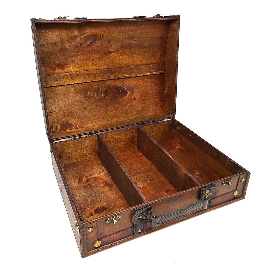 Antique Wooden Travel Suitcase Storage Box Rosewood Color 11.25"L x 14.25"W x 5.25"H - Image 2