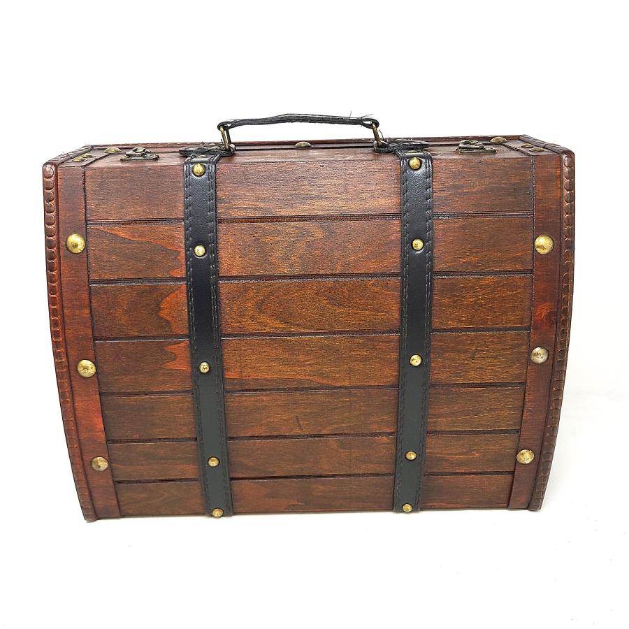 Antique Wooden Travel Suitcase Storage Box Rosewood Color 11.25"L x 14.25"W x 5.25"H - Image 4