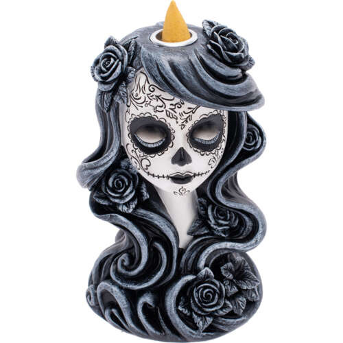 B&W Lady Day Of Dead Backflow Burner (3.9 X 3.6 X 6.5)