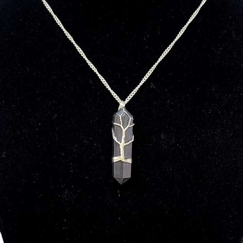 Black Obsidian Wire Tree Wraping Gemstone Pendant 1" - 1.5"