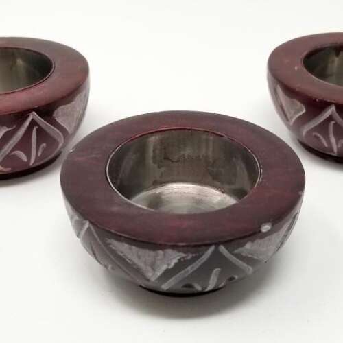 Carved Red Stone Tealight or Cone Burner 2.5" x 1.5"