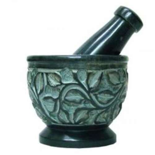 Carved Soap Stone Mortar & Pestle 2.5"H 3"D