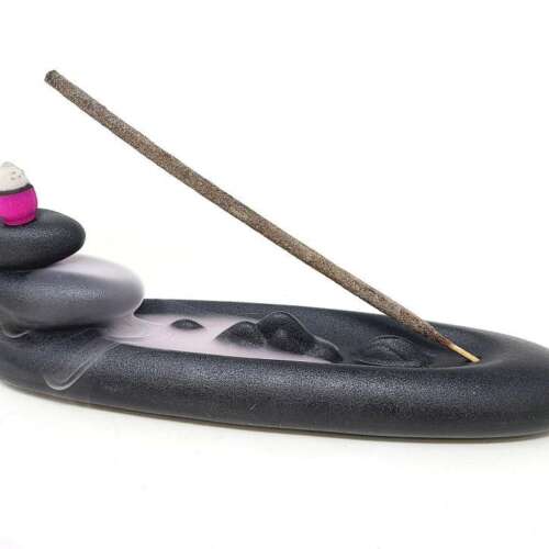 Ceramic Boat Shape Waterfall Backflow Incense Cone and Stick Burner (8.5" L)