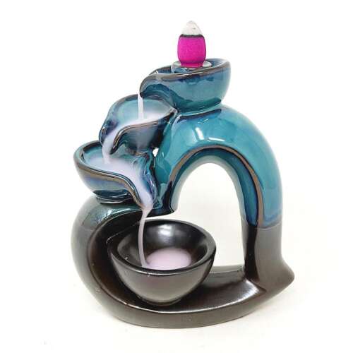 Ceramic Heart Design Waterfall Backflow Cone Burner (5" W x 6" H)