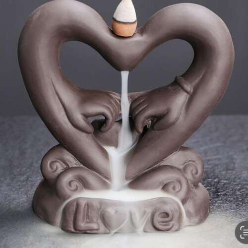 Ceramic Love Heart with Hands Design Backflow Cone Burner (4.5" W x 5" H)