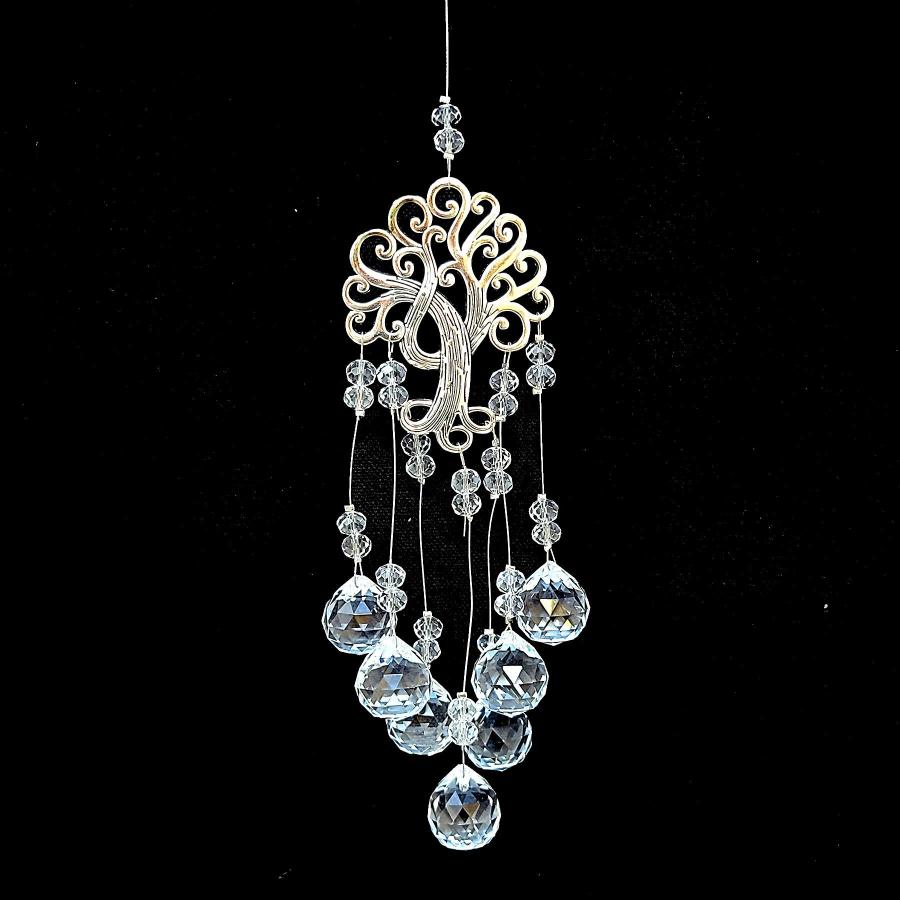 Clear Crystal Beads Suncatcher with Tree of Life Design - 16"L