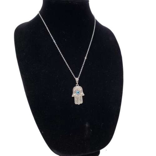 Hamsa Hand Evil Eye Bead Necklace with Chain 1.15"H x 0.90"W