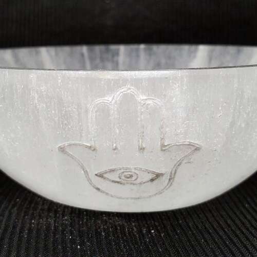 Hamsa Hand - White Selenite Bowl 3.5"-4" Diameter