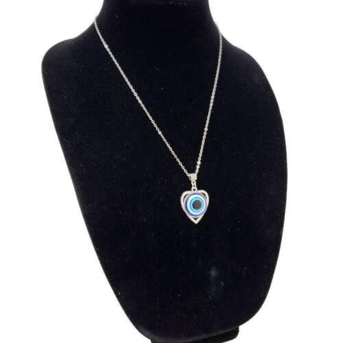 Heart Evil Eye Pendant Necklace with Chain 0.90"D
