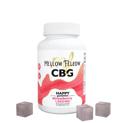 Mellow Fellow Happy Gummies 30pc Edibles 1500mg CBG Strawberry