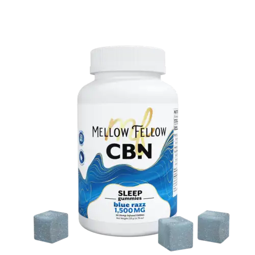 Mellow Fellow Sleep Gummies 30pc Edibles 1500mg CBN Blue Razz