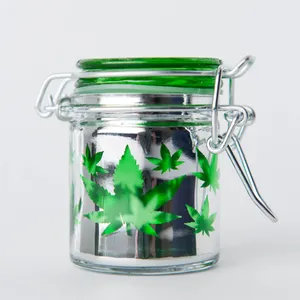 Mini Stash Jar - Metallic Silver/Green Leaves