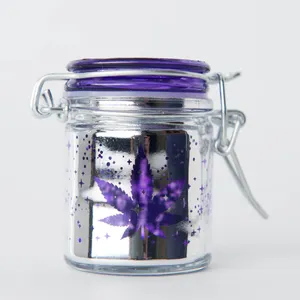 Mini Stash Jar - Metallic Silver/Purple Leaf Galaxy