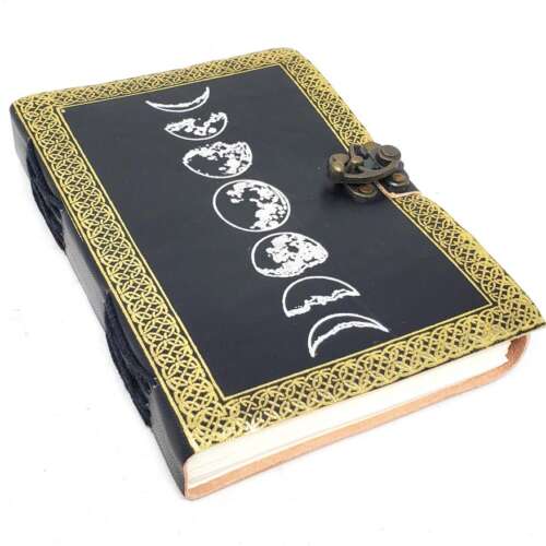 Moon Phase Gold & Silver Leather Journal 5x7" with Latch Closure