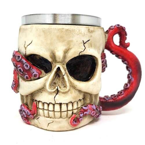 Octopus Skull Mug with Stainless Steel Cup - 3.50" Cup Diameter - 4.50" Height