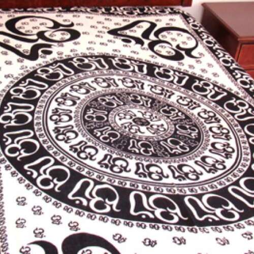 Om Chakra Cotton Tapestry 72"x10" White/Black