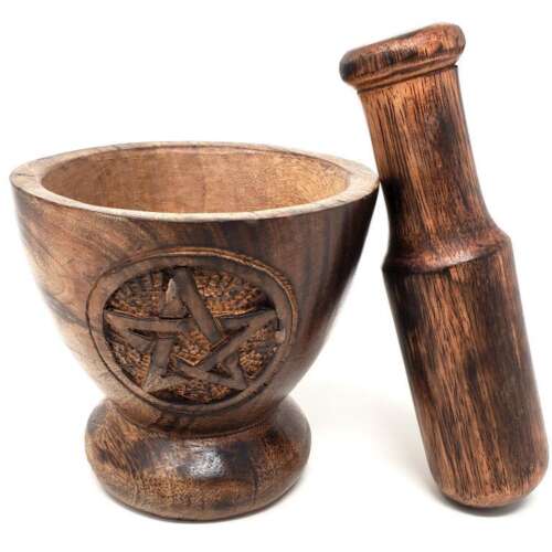 Pentagram Wooden Mortar & Pestle 3.75" High x 3.5" Wide