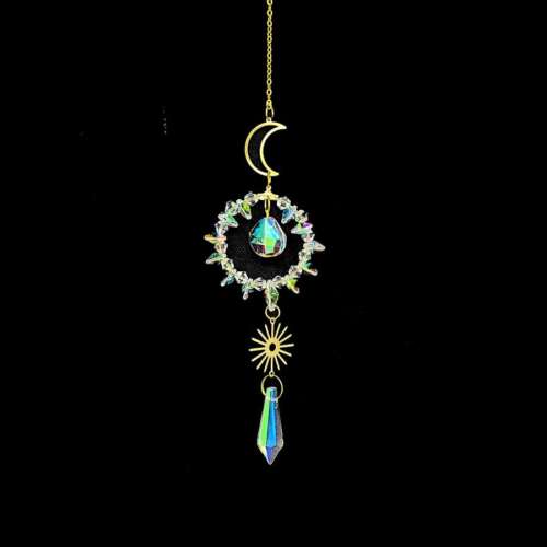 Rainbow Crystal Suncatcher with Moon Design (11"L)