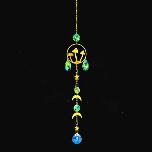 Rainbow Crystals Suncatcher with Mushroom Design - 16"L