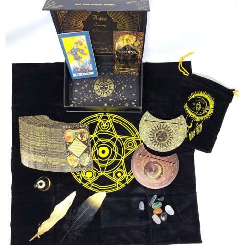 Rider-Waite Black Gold Foil Tarot Card Box Gift Set - Cards, Tarot Cloth, Chakra Stones and More