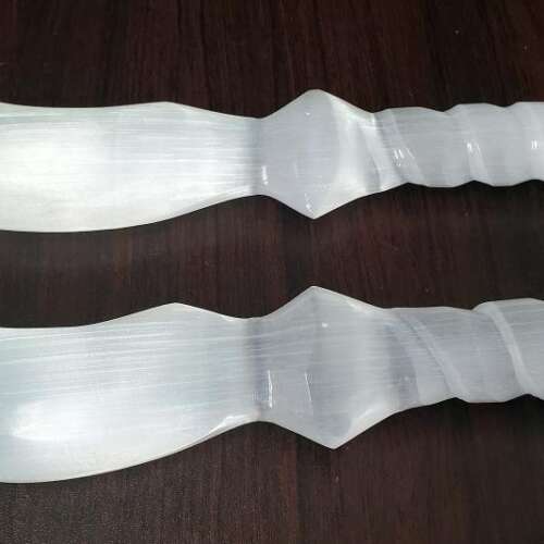 Selenite Sprial Altar Athame 8" (2 pc)