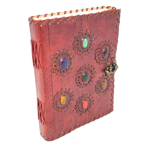 Seven Chakra (Seven Color Stones inlay) Leather Journal 6x8" with Latch Closure