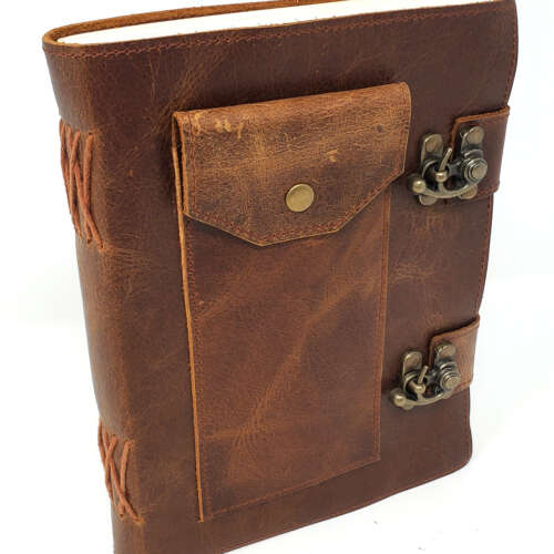 Soft Leather Journal with pocket 6 x 8" with Two Latch Closure