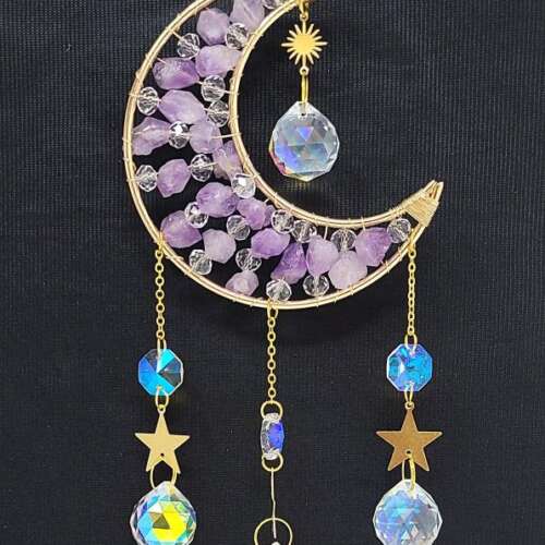 Sun Catcher - Large Amethyst Gemstone Moon 15"