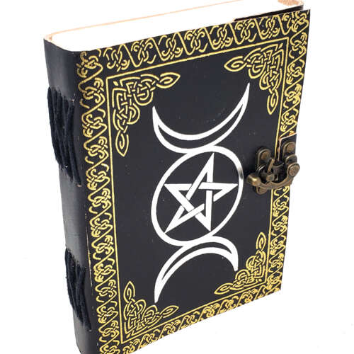 Triple Moon Gold & Silver Leather Journal 5x7" with Latch Closure