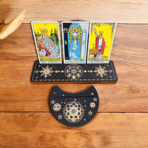 Wooden Tarot Card Holder Moon Phase Design D (2 Pc Set) 3"W x 10"L