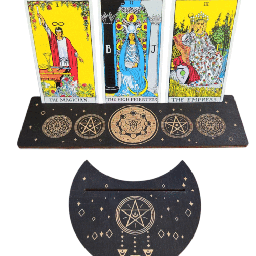 Wooden Tarot Card Holder Moon Phase Design E (2 Pc Set) 3"W x 10"L