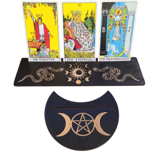 Wooden Tarot Card Holder Triple Moon Pentacle Design C (2 Pc Set) 3"W x 10"L