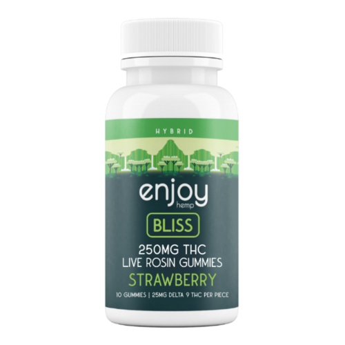 enjoy hemp Live Rosin Mega Dose Delta 9 THC 250mg Gummies for Bliss (Hybrid-Infused Strawberry) - 25mg each | 10 gummies