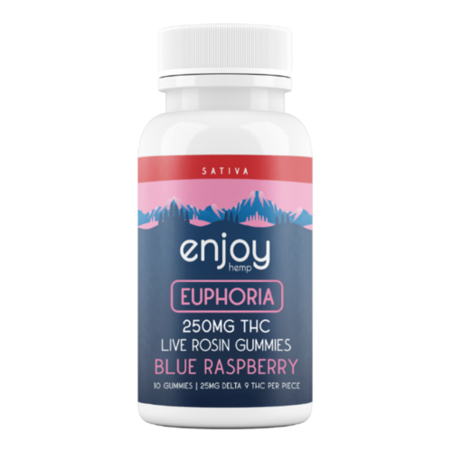 enjoy hemp Live Rosin Mega Dose Delta 9 THC 250mg Gummies for Euphoria (Sativa-Infused Blue Raspberry) - 25mg each | 10 gummies
