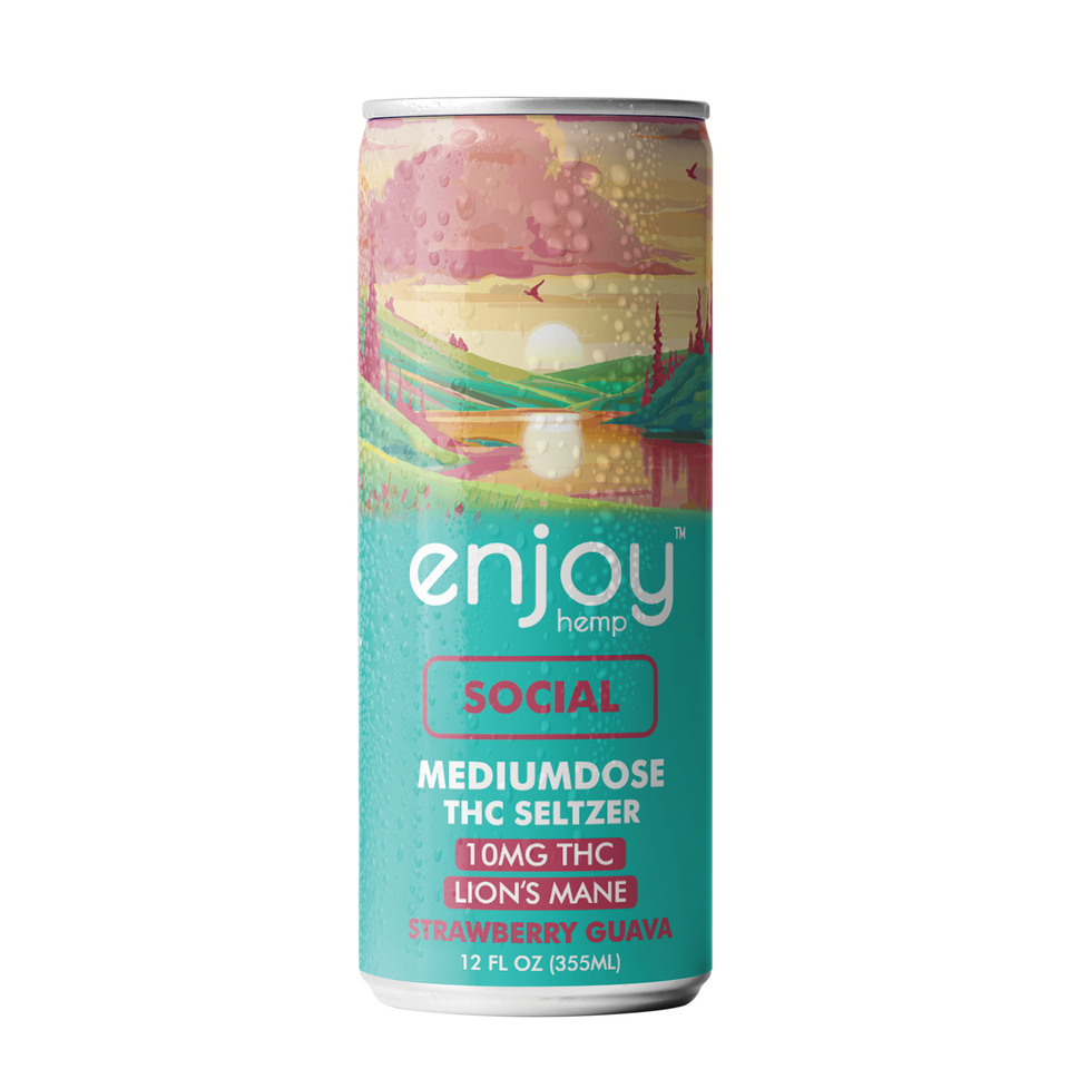 enjoy hemp 10mg THC + Lion's Mane Strawberry Guava Seltzer for Social | Medium Dose
