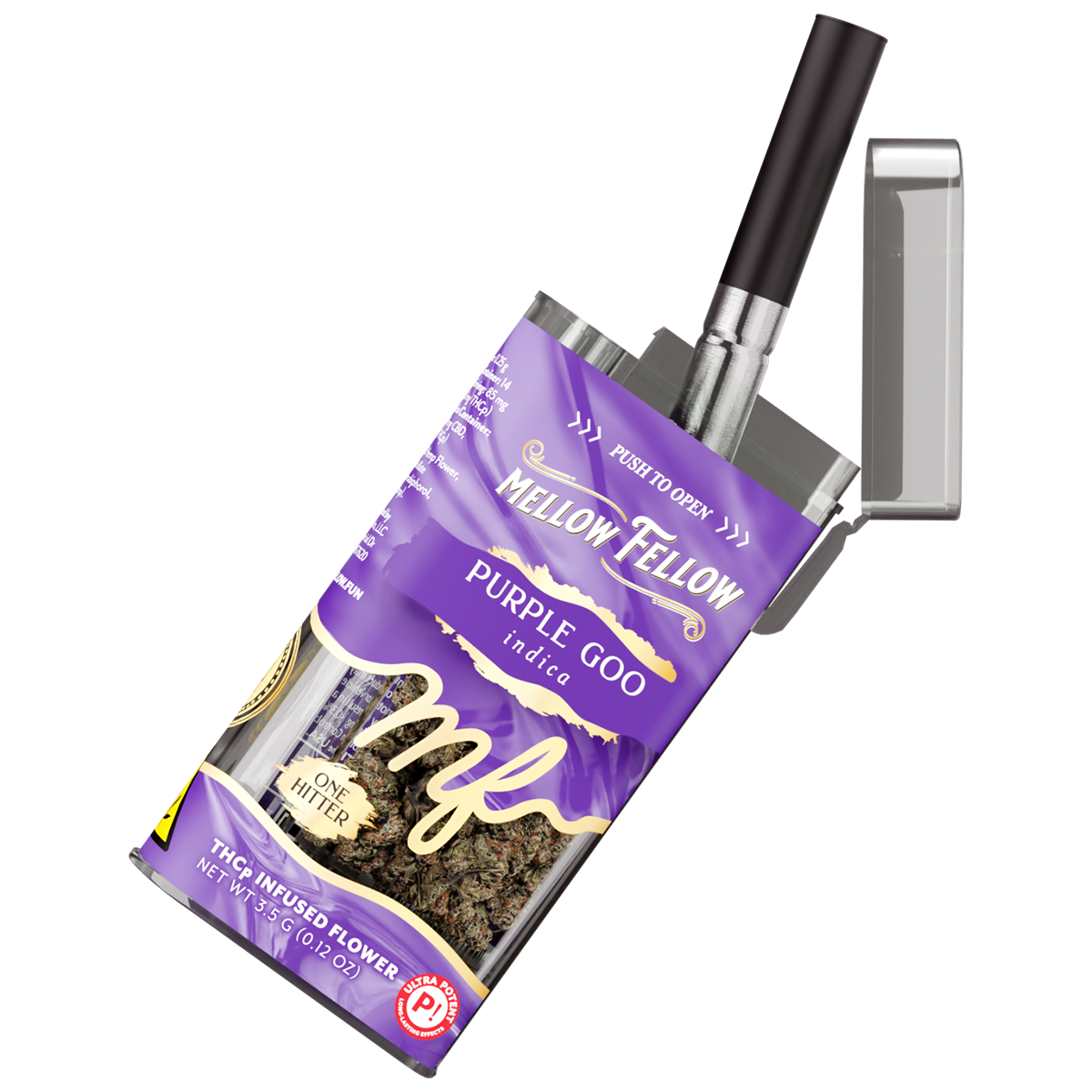 Mellow Fellow Infused Flower + One Hitter 3.5g THCp Purple Goo (Indica)