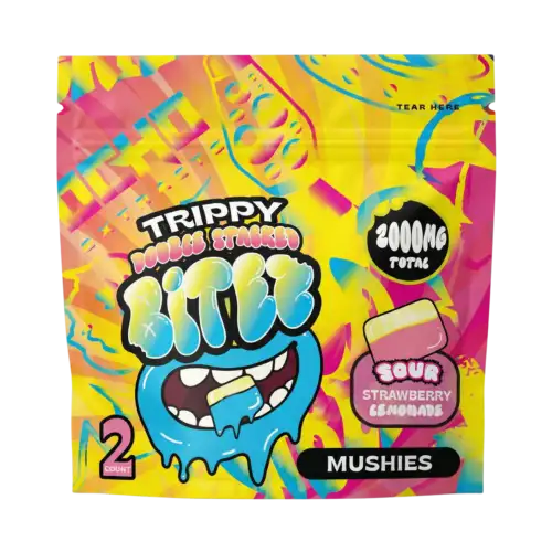 Trippy BITEZ Double-Stacked Mushies Gummies - Sour Strawberry Lemonade - 2,000mg - 2pk