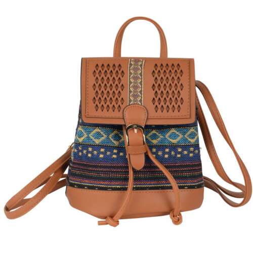 SMALL MULTI STRIPE BLUE & VEGAN LEATHER BACKPACK