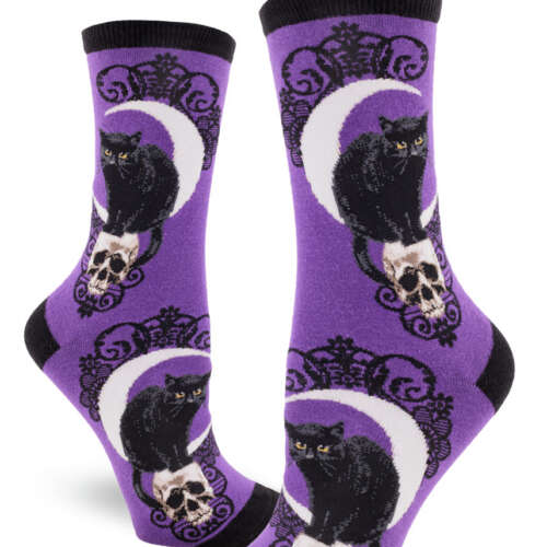 ModSocks - Black Cat Moon Women’s Crew Socks – Purple