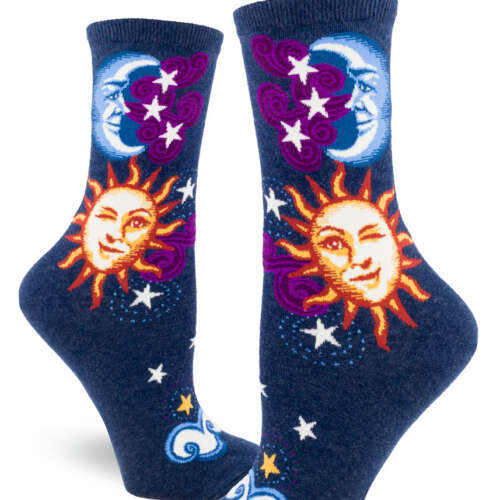 ModSocks - Celestial Sun & Moon Women’s Crew Socks – Heather Navy